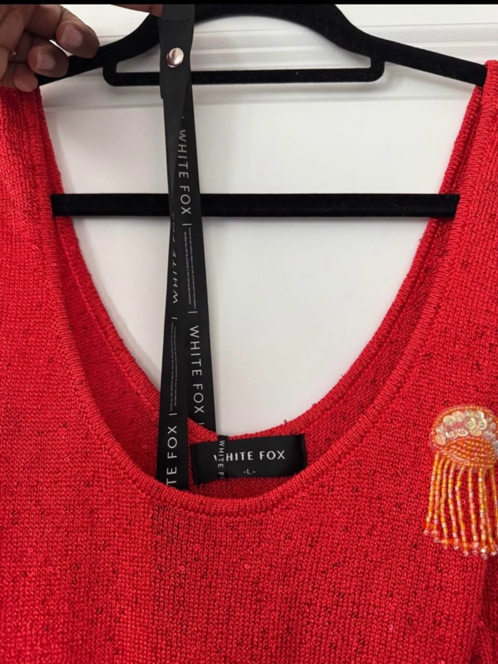 White Fox Red Sleeveless Beaded Sheath Dress - Picture 5 of 6